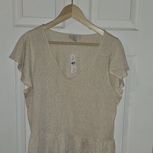LOFT Cream Flutter Sleeve V-Neck Top